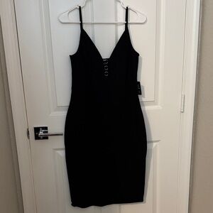 Express Black Midi Dress with Strappy Design